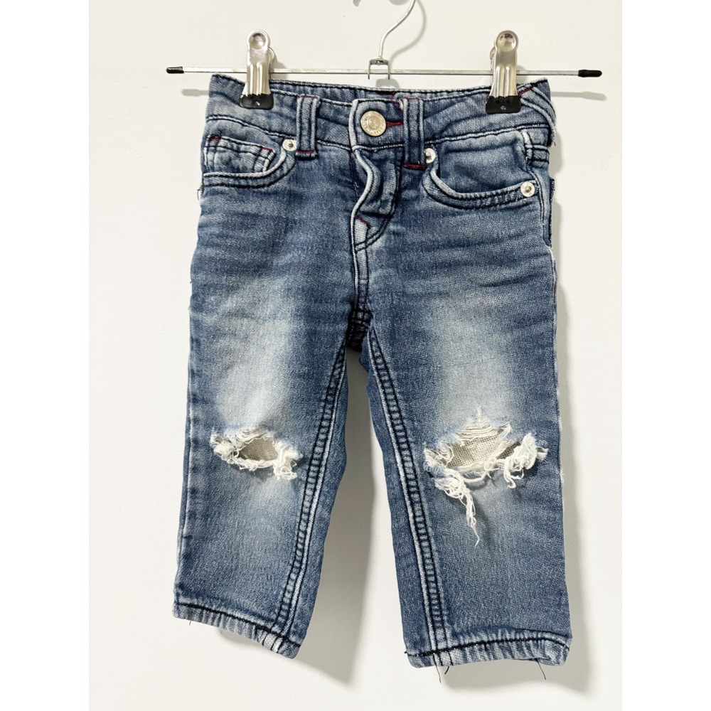 True Religion Jeans Kids 12M Blue Distressed Ripped Denim Adjusted Waist
